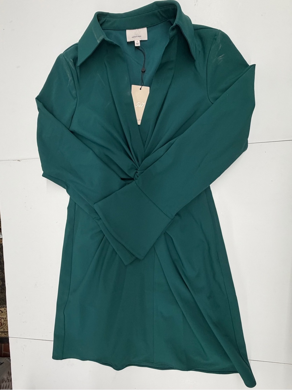 NEW cinq a sept Twisted Front Long Sleeve Dress in Green Size 4
